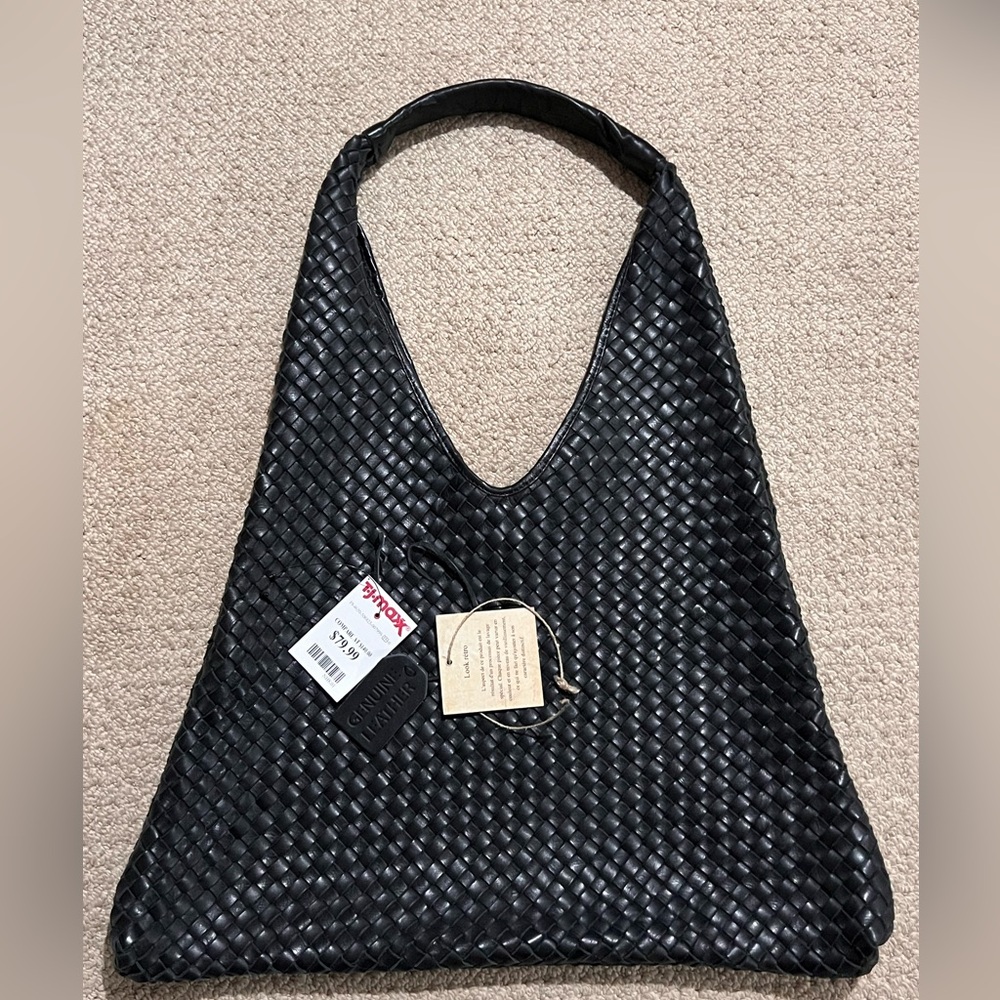 TJ Maxx Leather Black Woven Shoulder Bag